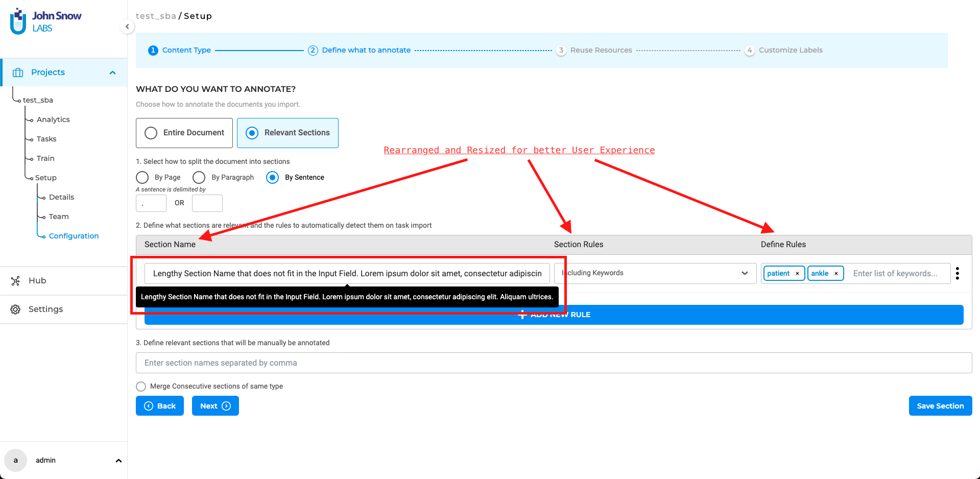 Reorder, Resize and add tooltips for SBA configurations
