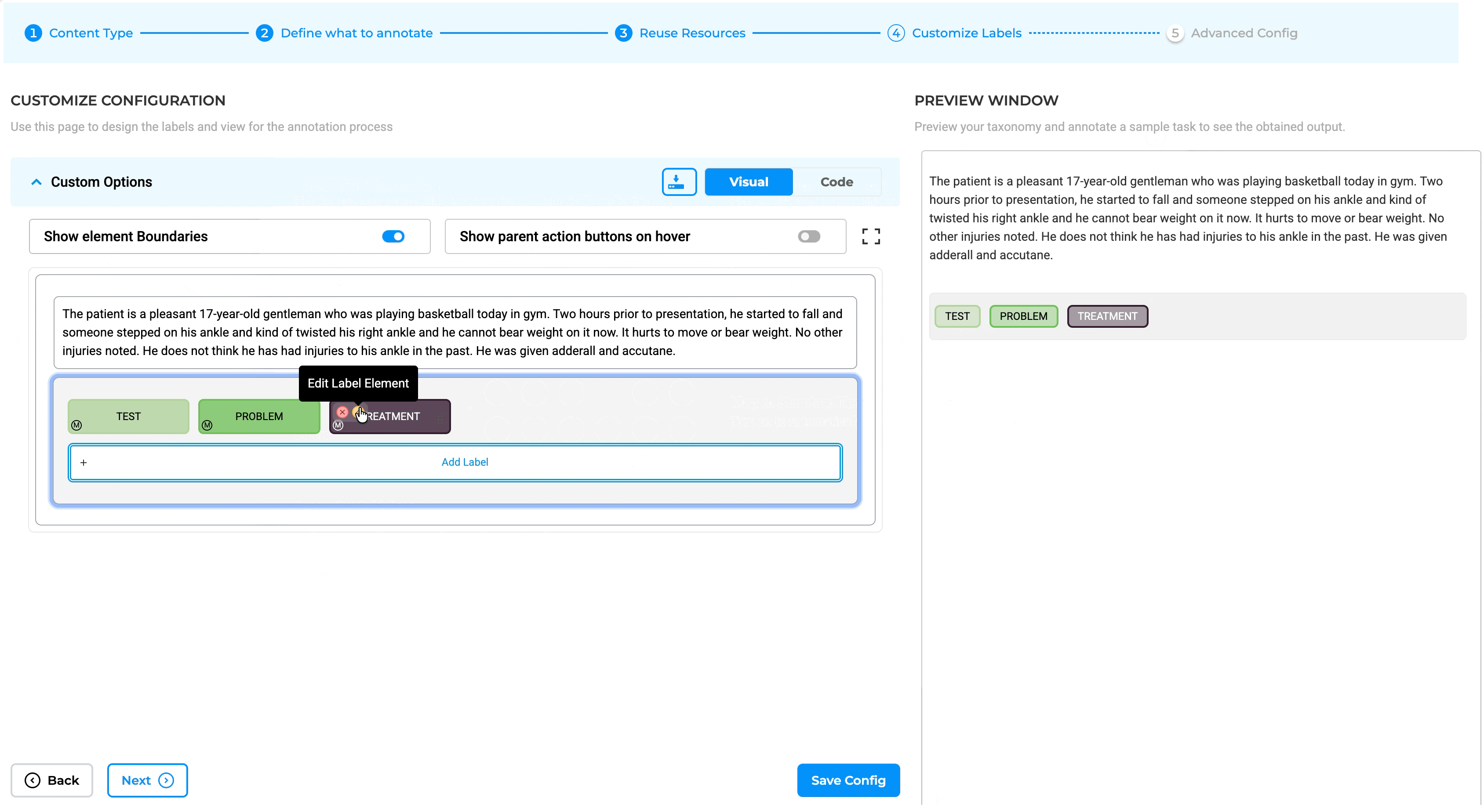 Updated Customize Label Configuration interface for Medical Terminology mapping