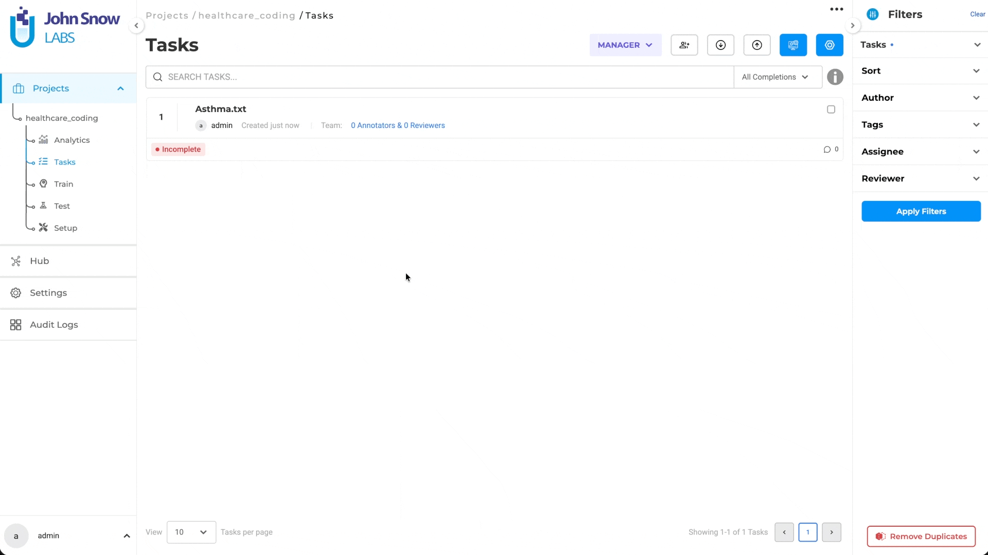 Manual annotation with Medical Terminology lookup in the Task page