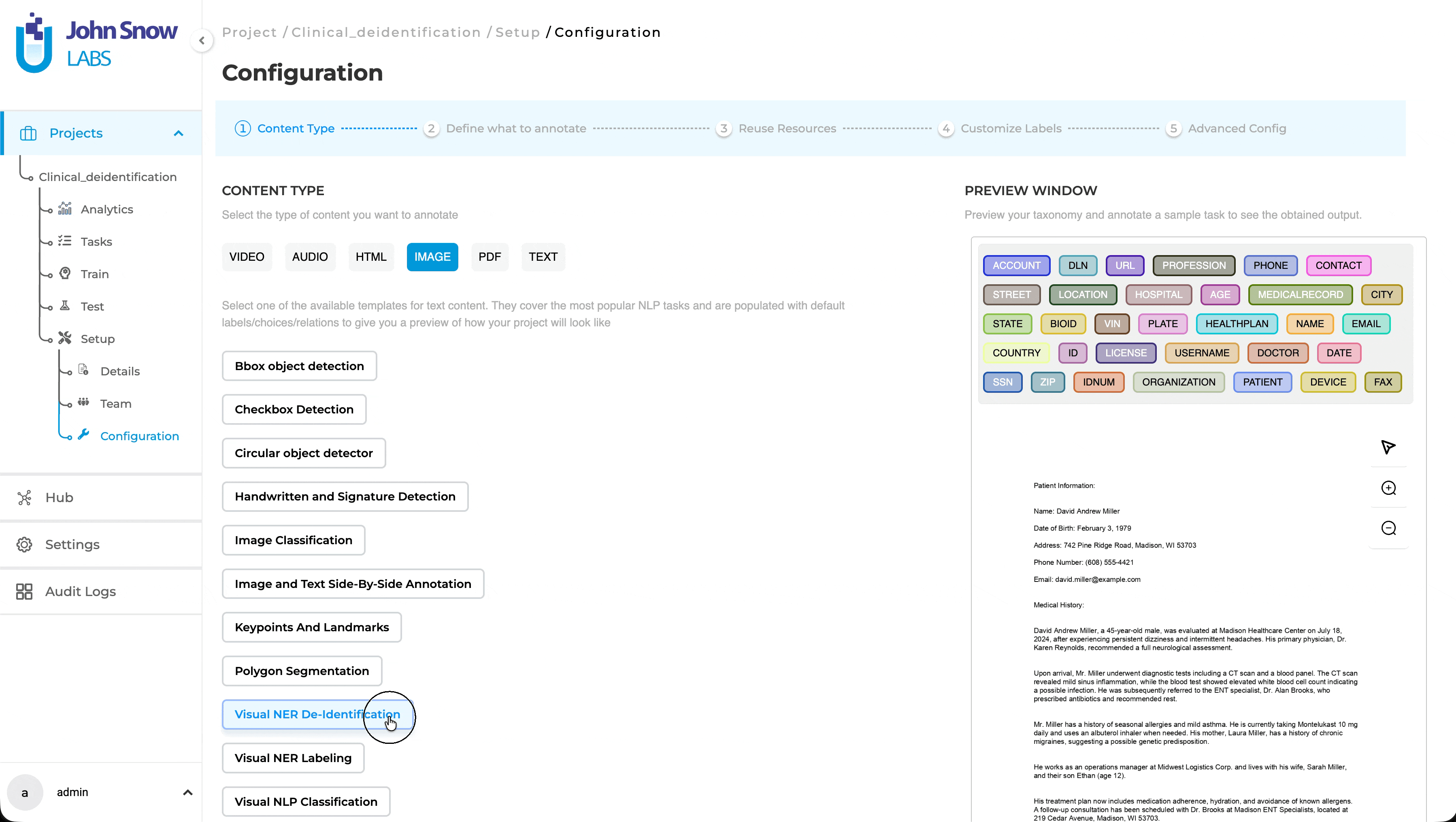 Zero-shot prompt support for Visual NER de-identification projects
