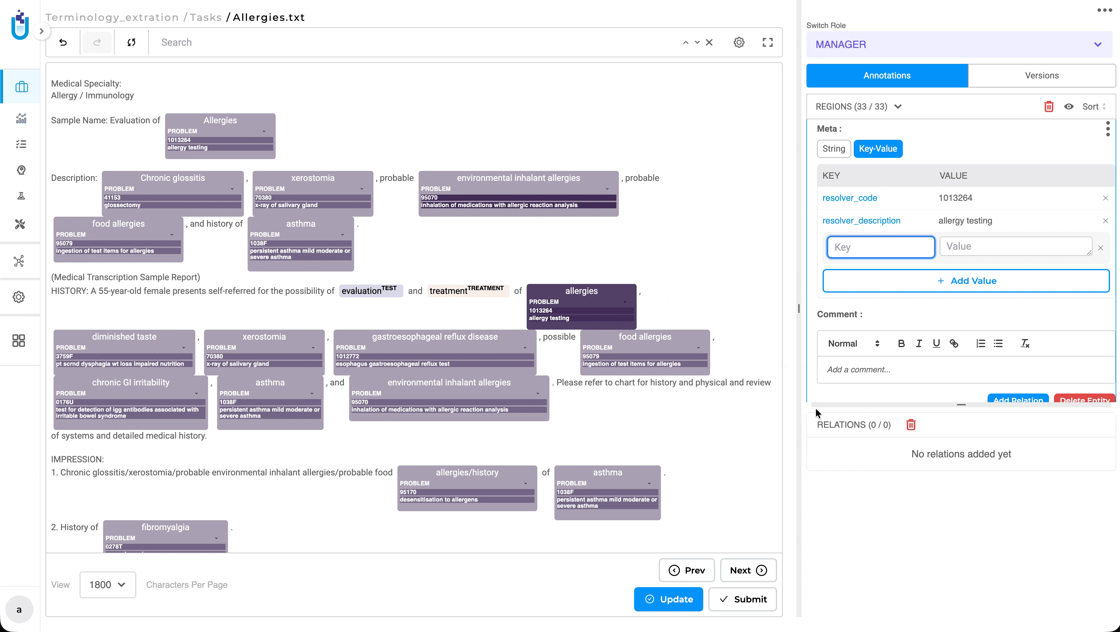 Dynamic Meta section resizing during annotation