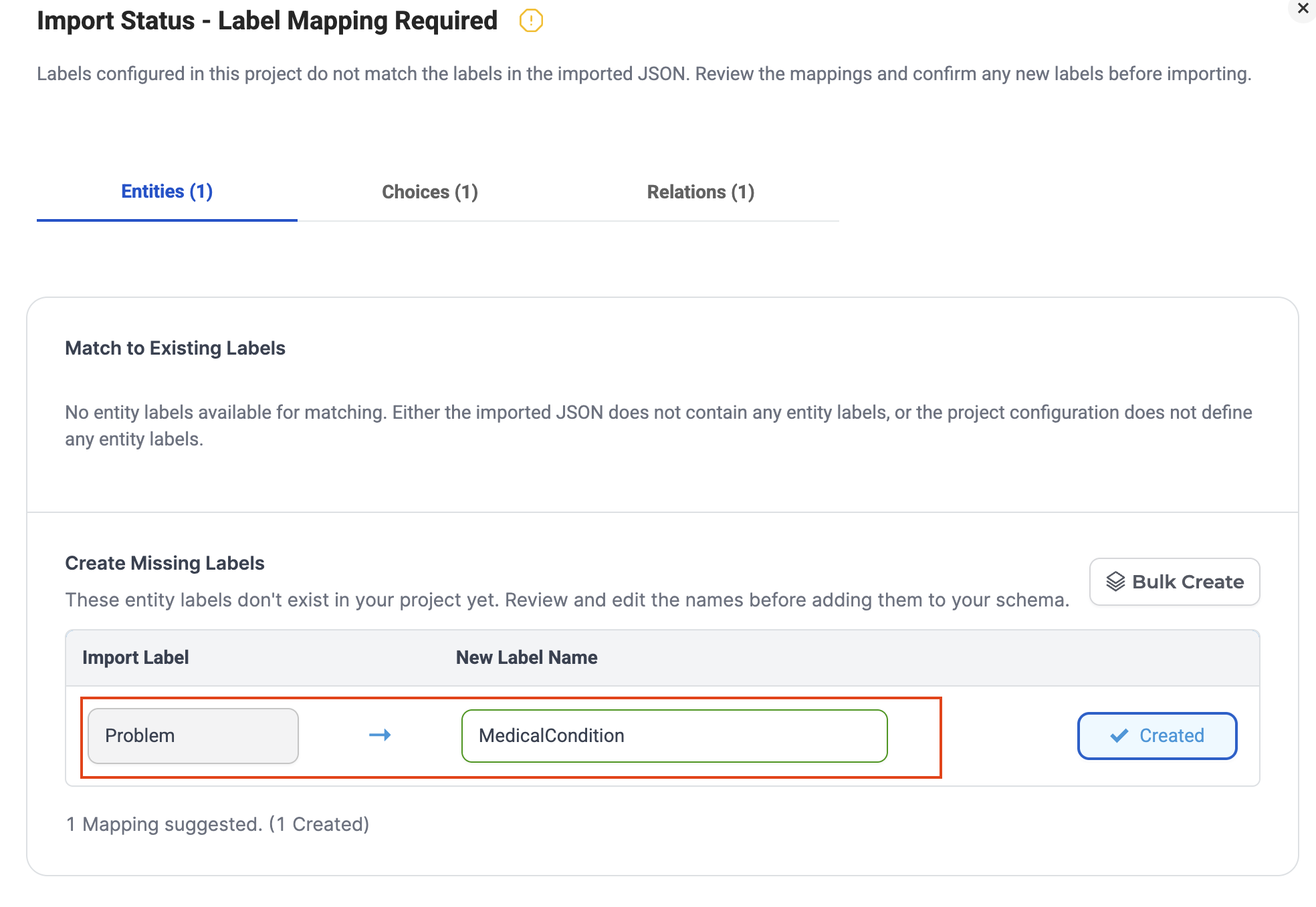 Manual label mapping interface
