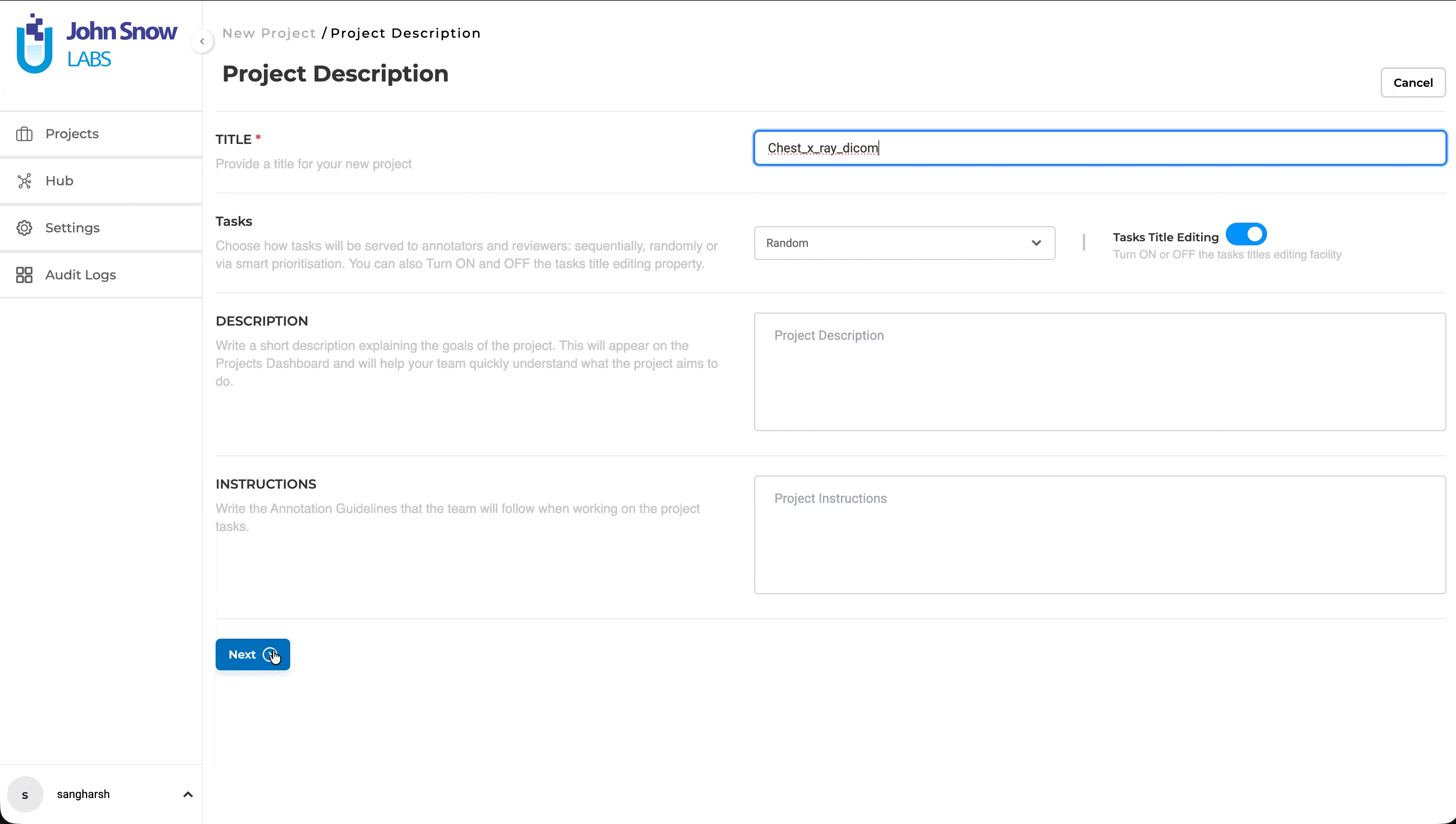 Creating a DICOM project and importing medical images