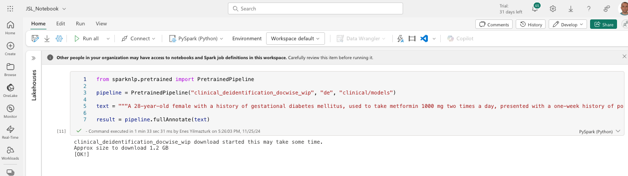 Run the pipeline with `.pretrained()` method