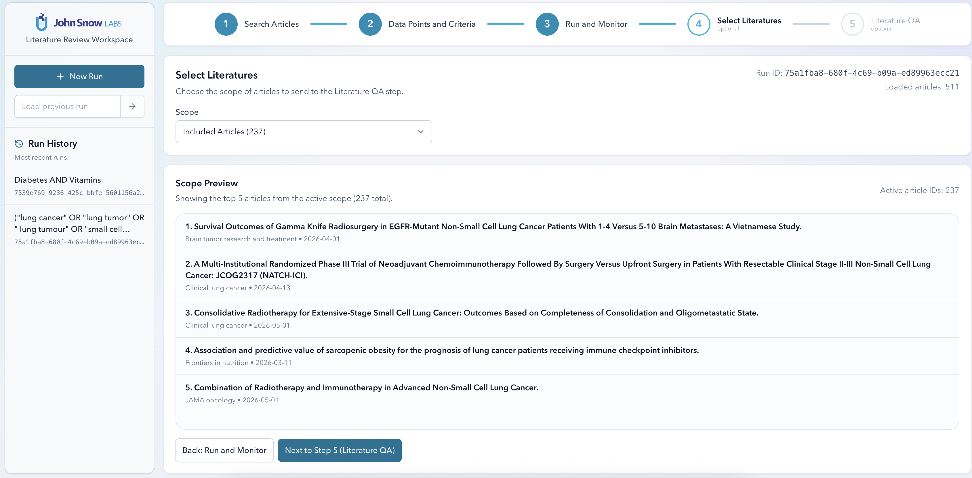 Step 4 — select literatures